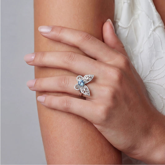 Mikki Luka Blue Butterfly Moissanite Ring