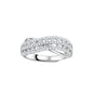 Sterling silver crossover ring with pavé-set moissanite stones creating an elegant infinity design on neutral background