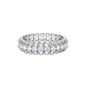 Sterling silver eternity ring with continuous row of brilliant moissanite stones in scalloped crown setting with milgrain detail