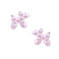 Glossy pink enamel balloon dog stud earrings with crystal details on white gold plated brass, museum-inspired design
