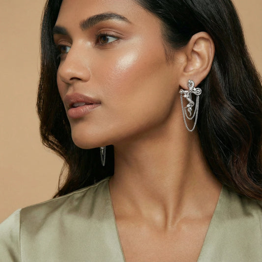 Mikki Luka Bow Chain Dangle Earrings