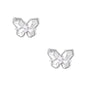 Silver butterfly stud earrings with marquise center stone and pavé crystal border on white background