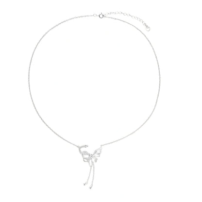 Sterling silver butterfly pendant with textured wing detail on adjustable Y-chain with ball drop ends