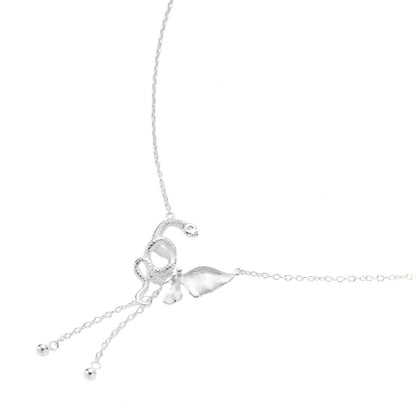 Sterling silver butterfly pendant with textured wing detail on adjustable Y-chain with ball drop ends