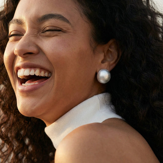 Mikki Luka Brushed Silver Dome Earrings